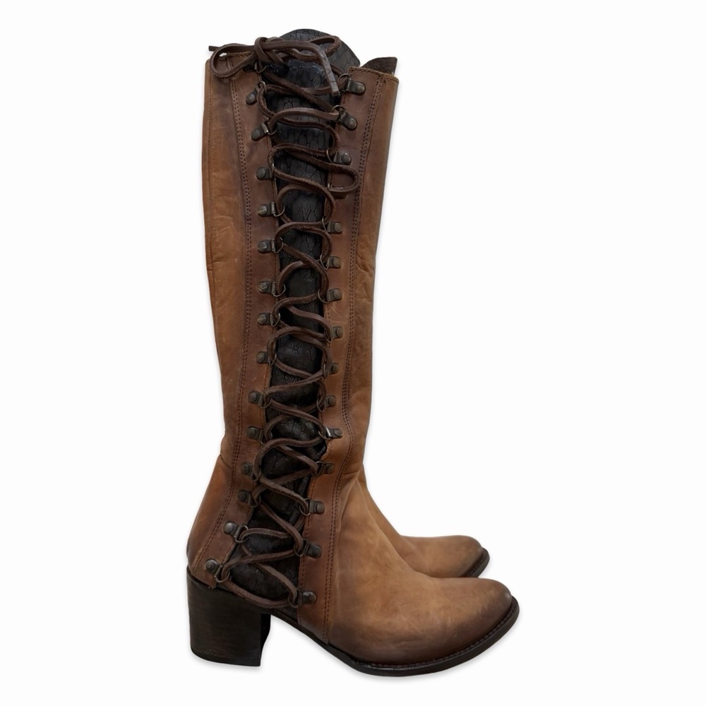 Freebird Wyatt Leather Lace Up Knee Tall Boot Women US 10 Cognac Brown Steampunk - Picture 2 of 16